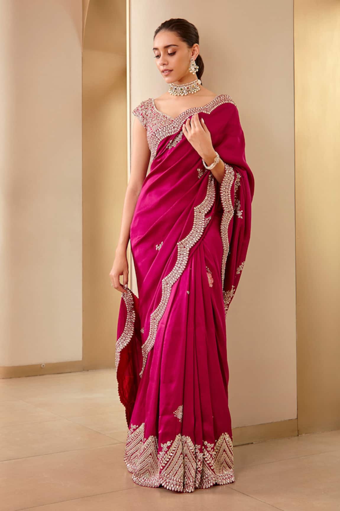Osaa by Adarsh Scallop Embroidered Saree With Blouse
