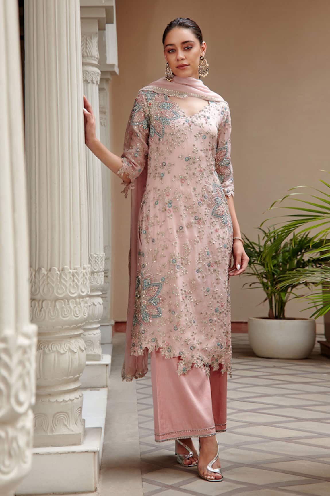 Osaa By Adarsh Floral Embroidered Kurta Palazzo Set 