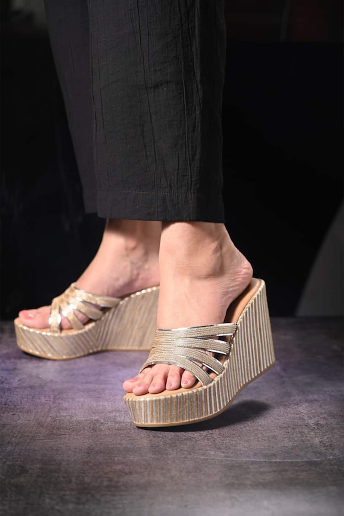 Miraki Strappy Chain Embellished Wedges 