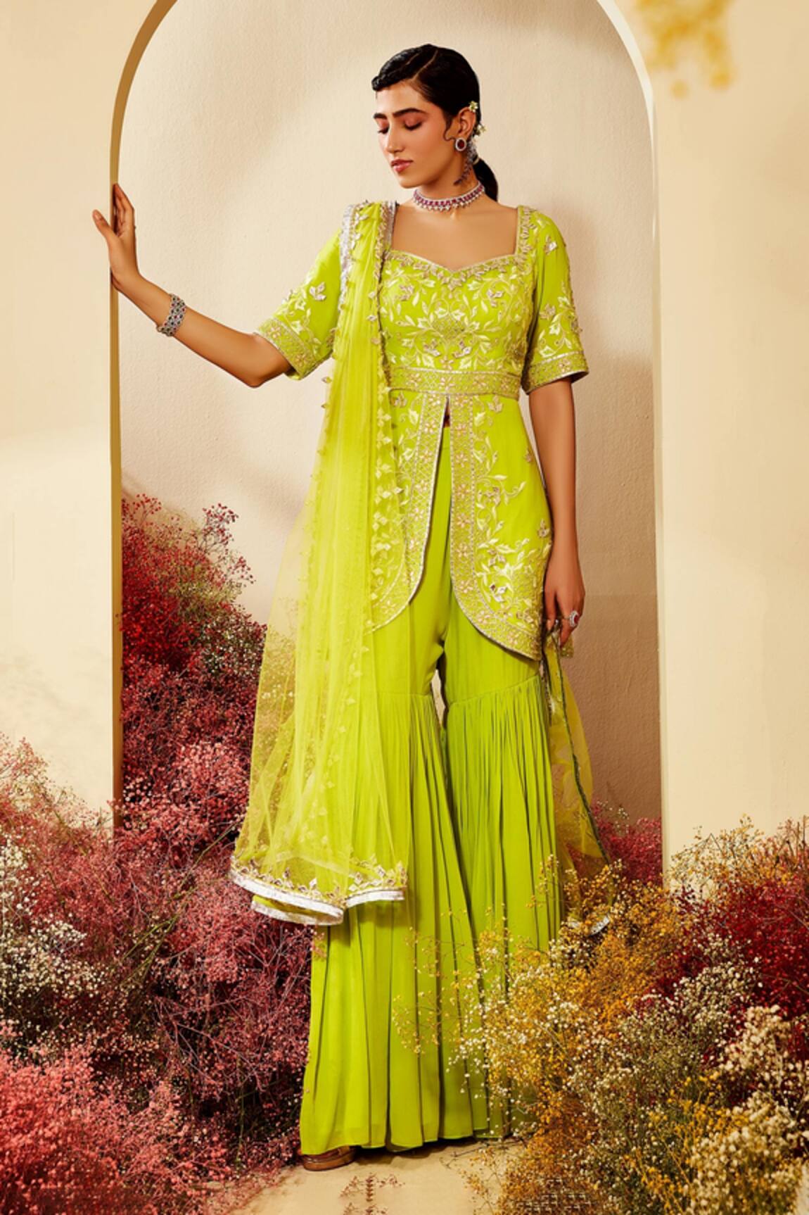 Priyaa Embroidered Peplum Kurta Sharara Set
