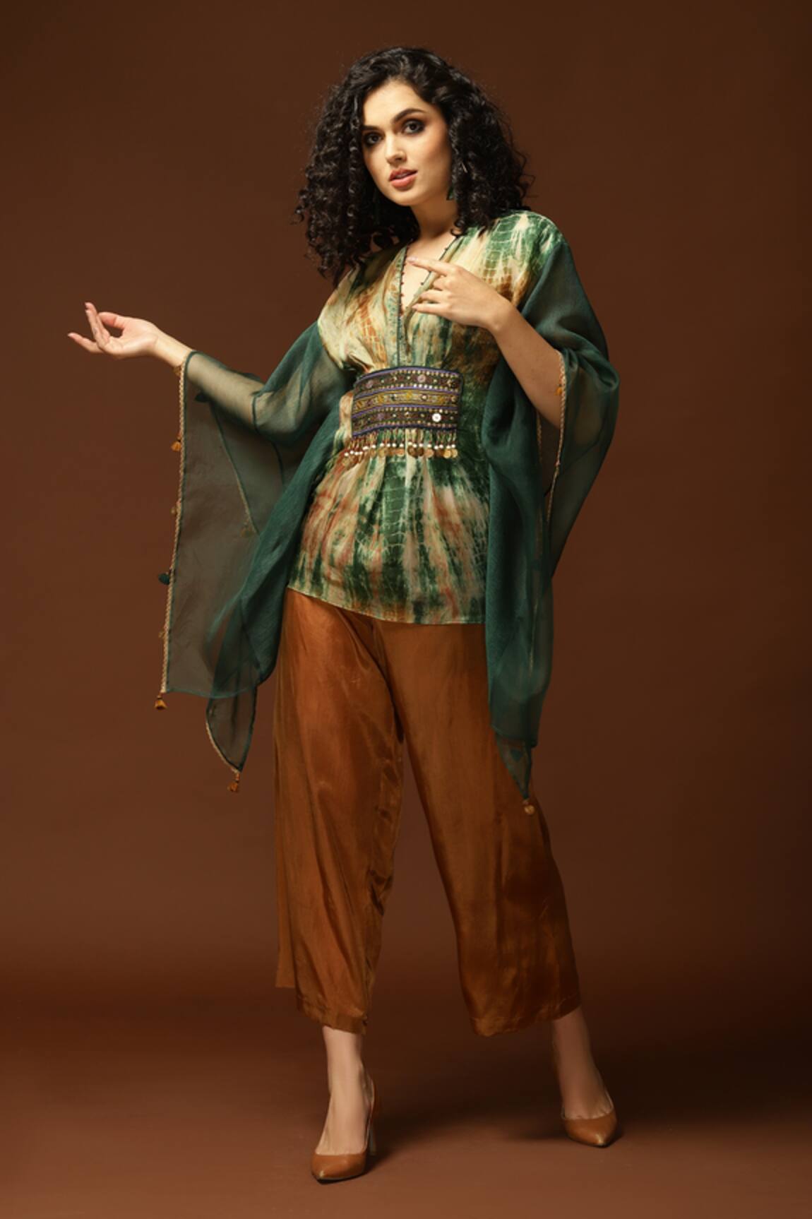 Capisvirleo Tie & Dye Poncho Style Top Set 