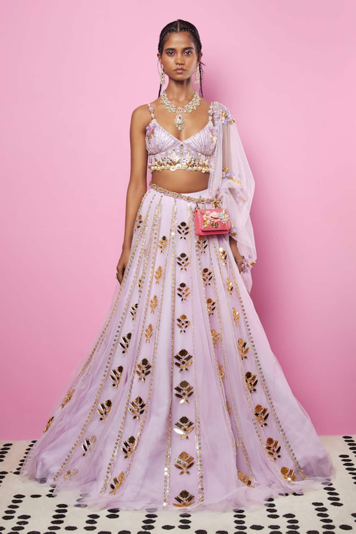 Papa Don't Preach 3-D Embellished Crop Top Lehenga Set 