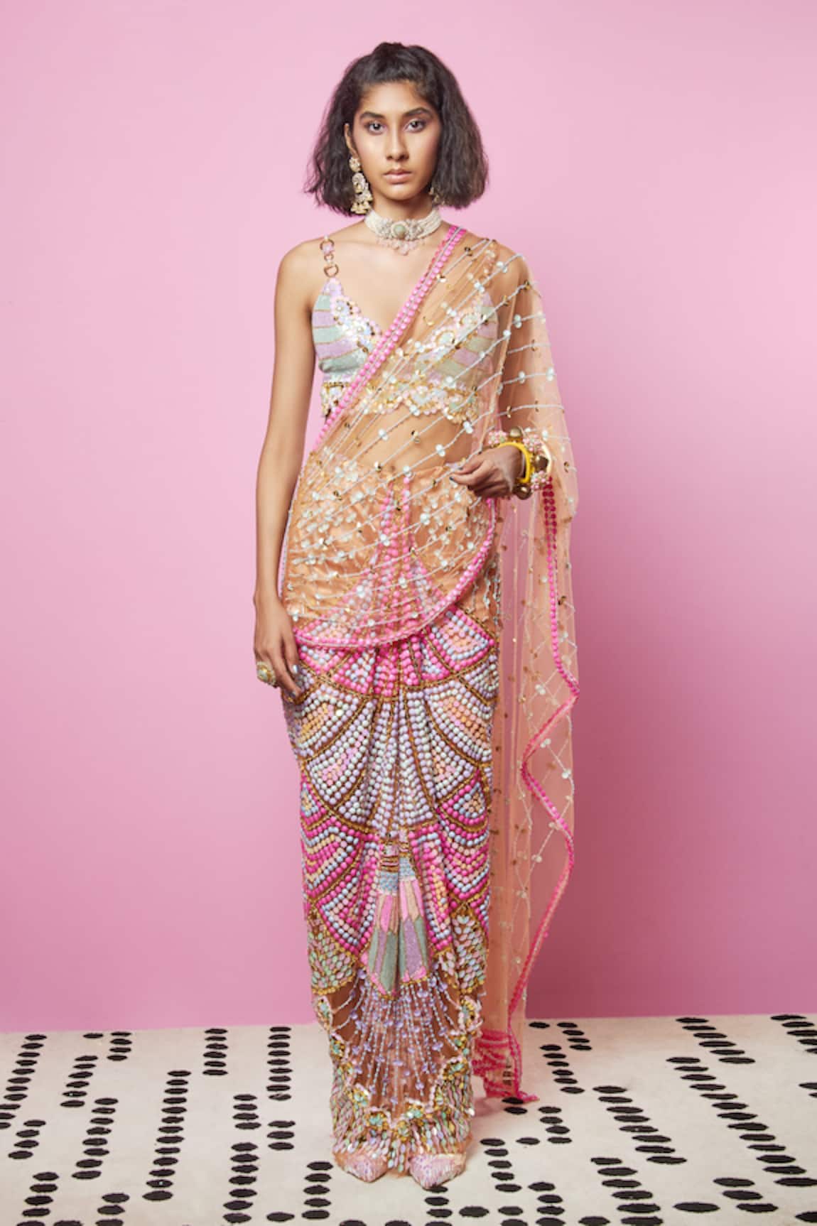 Papa Don't Preach Embellished Pre-Stitched Saree with Bralette Top 