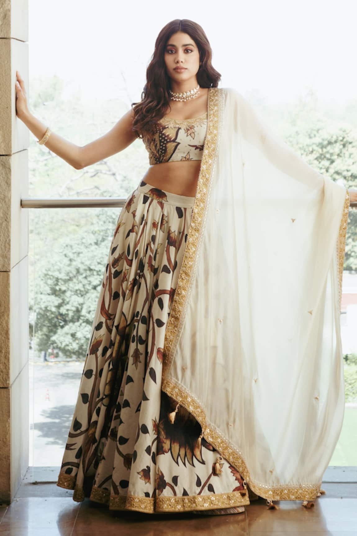 PUNIT BALANA Chanderi Silk Floral Print Bridal Lehenga Set 