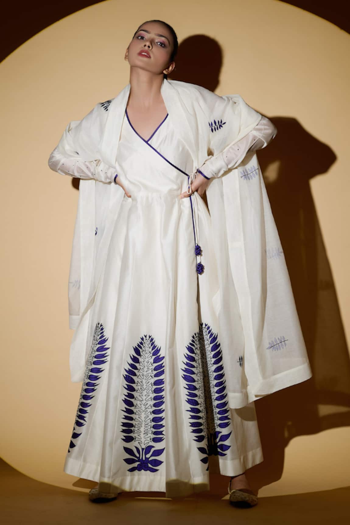 Taika By Poonam Bhagat Chanderi Floral Applique Angrakha Set