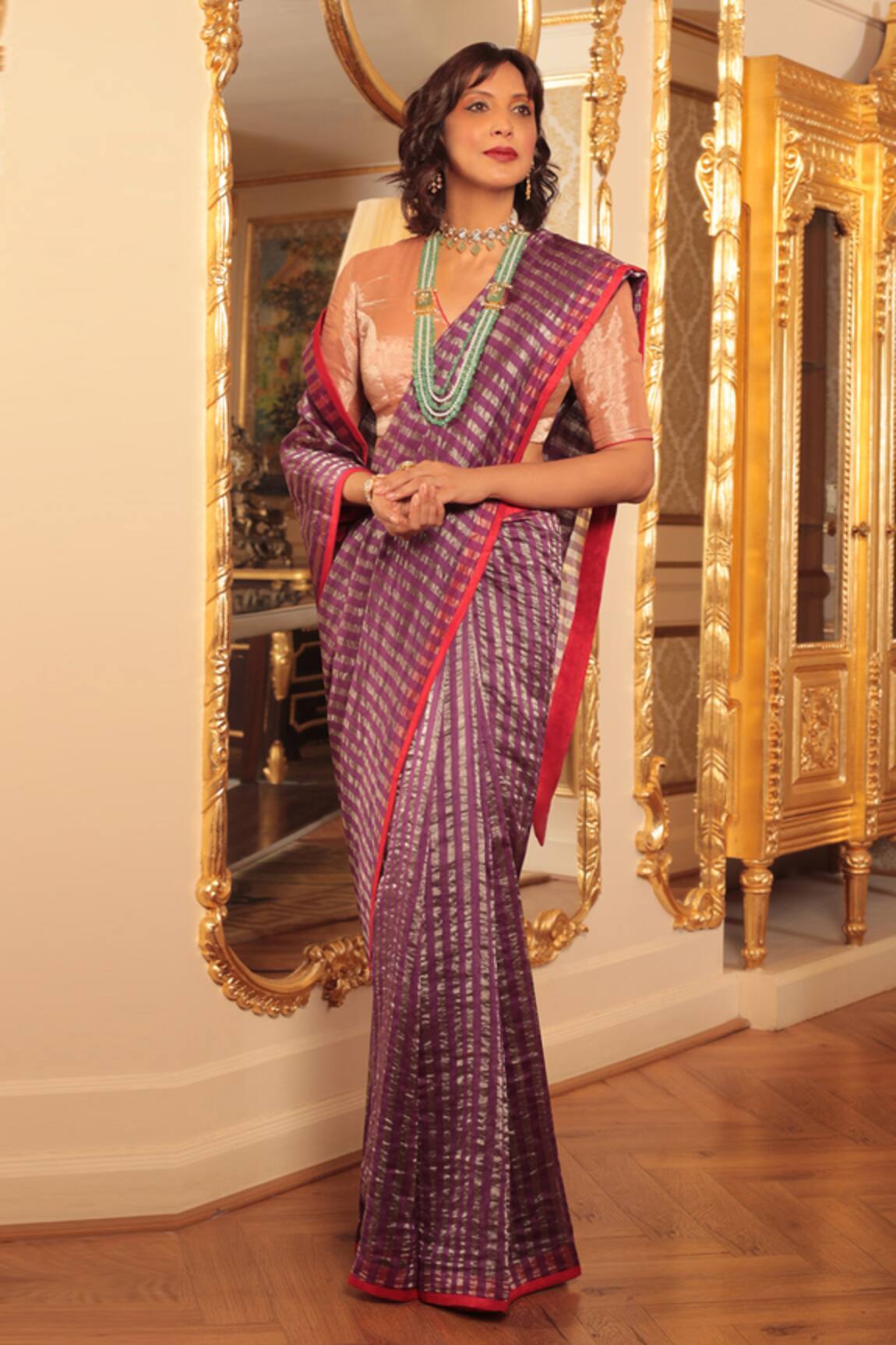 Pranay Baidya Chanderi Striped Saree