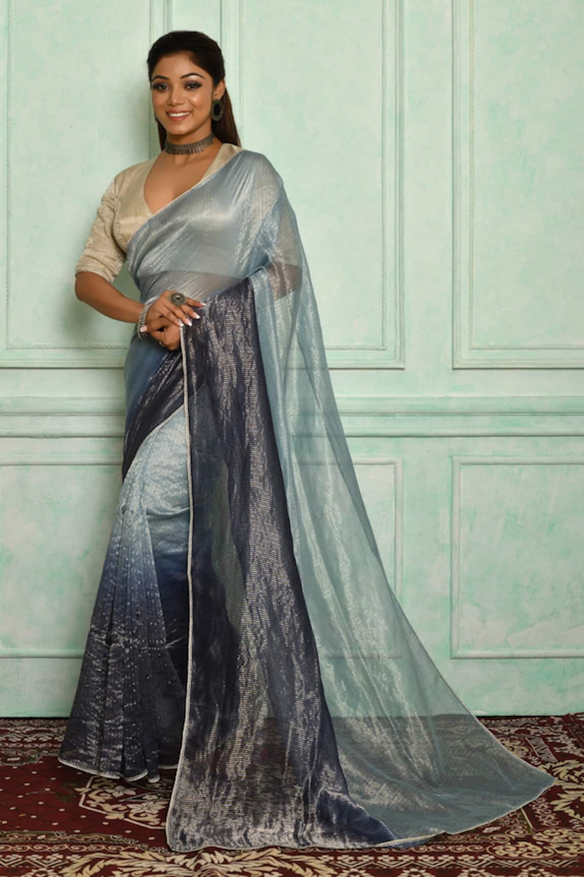 Pranay Baidya Stripe Pattern Chanderi Saree 