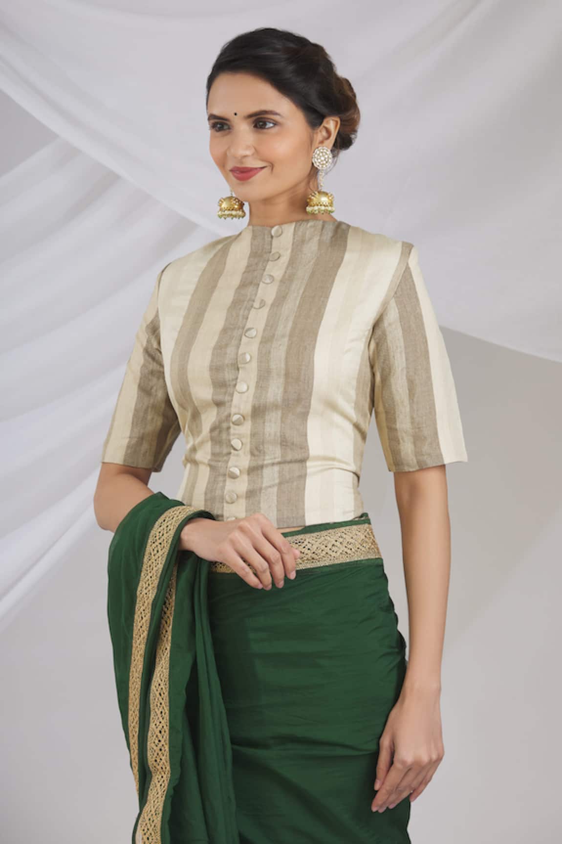 Pranay Baidya Brocade Striped Saree Blouse