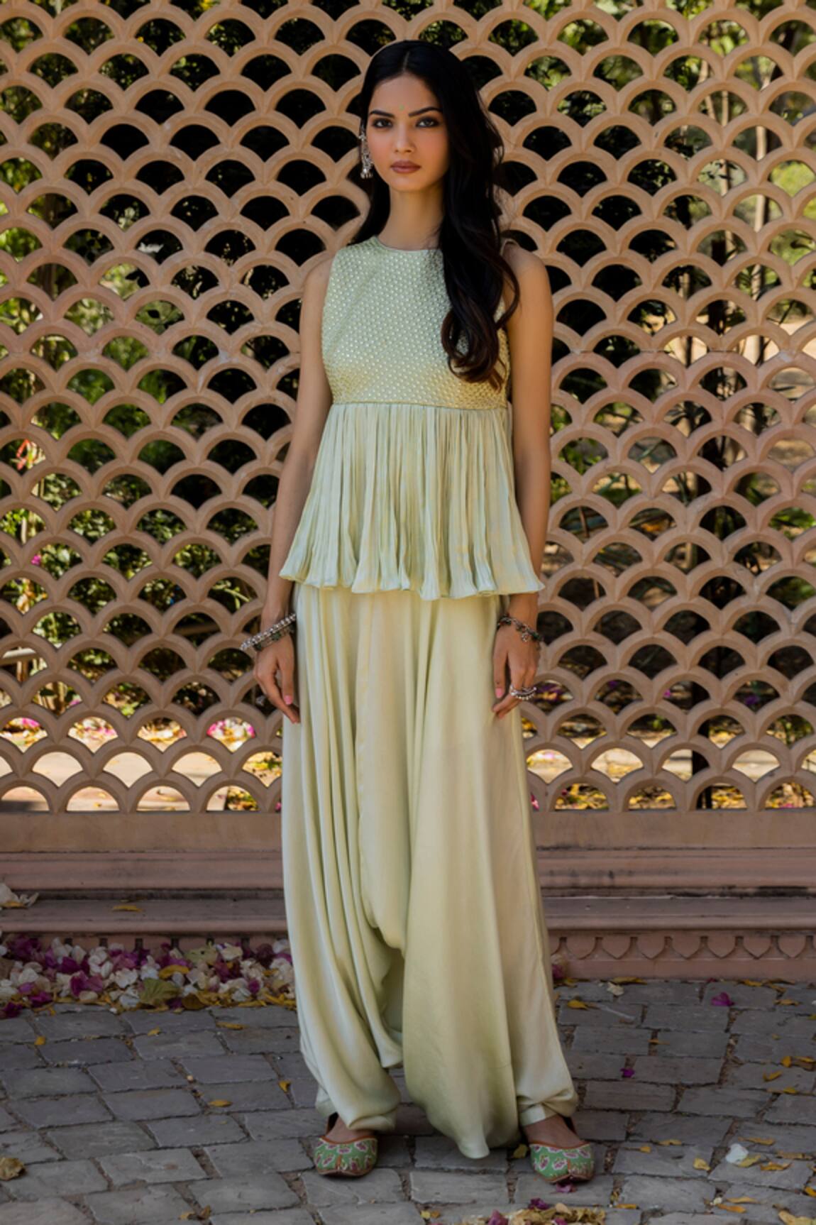 Punit Balana Satin Silk Top & Dhoti Pant Set