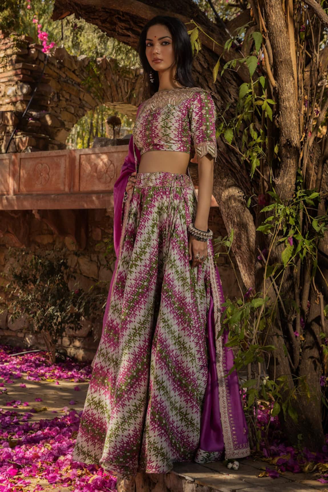 Punit Balana Silk Chanderi Printed Lehenga Set 