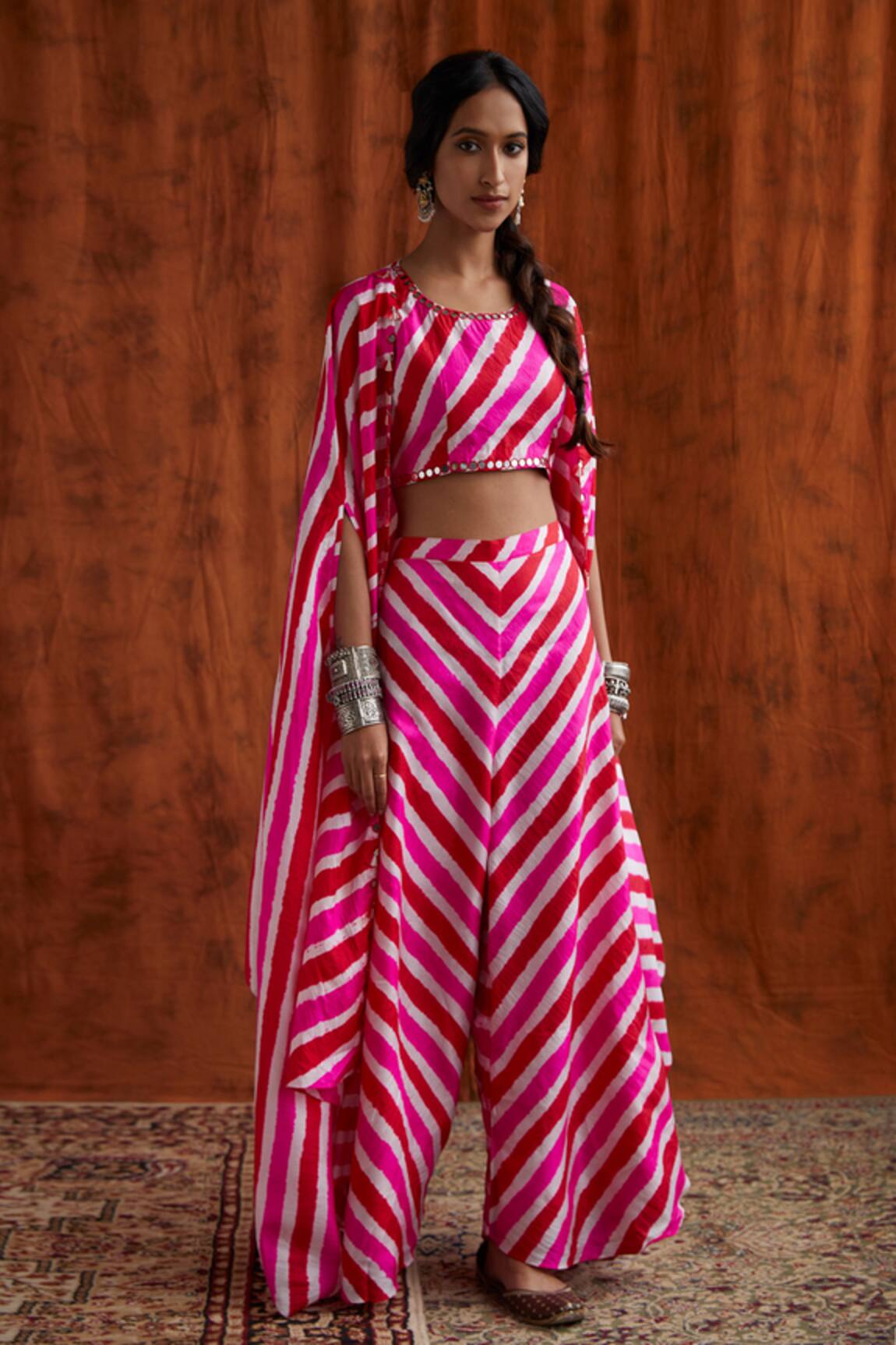 Pink City By Sarika Silk Printed Cape & Gharara Set 