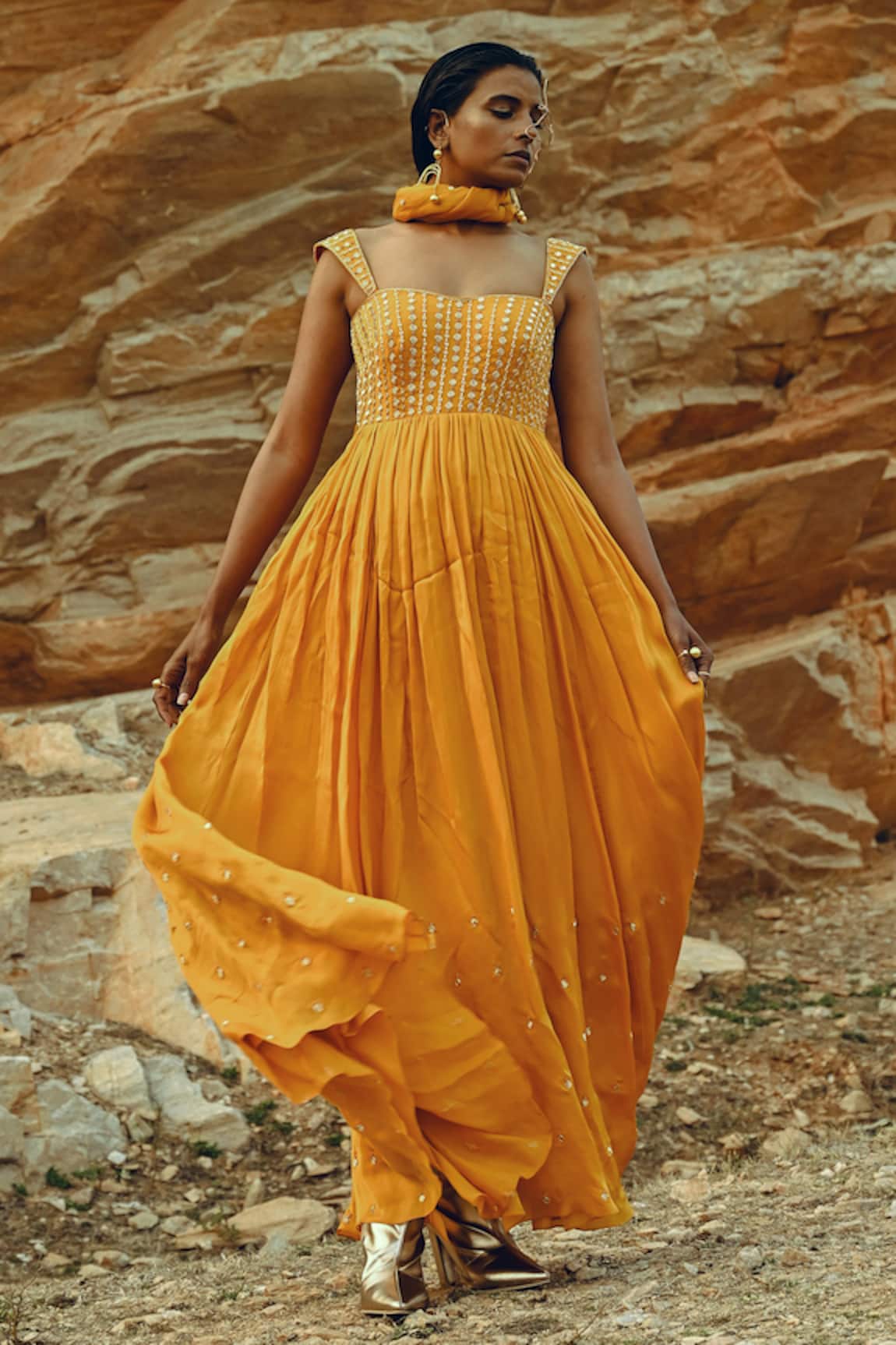 EASE Floral Embroidered Anarkali With Dupatta