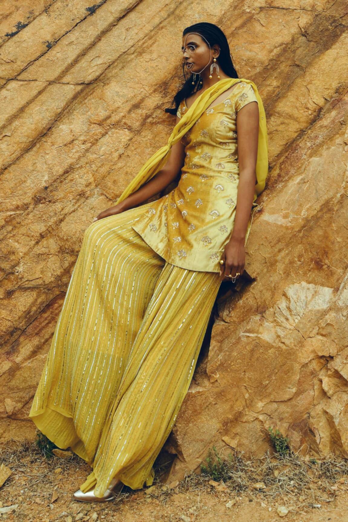 EASE Floral Embroidered Kurta Sharara Set