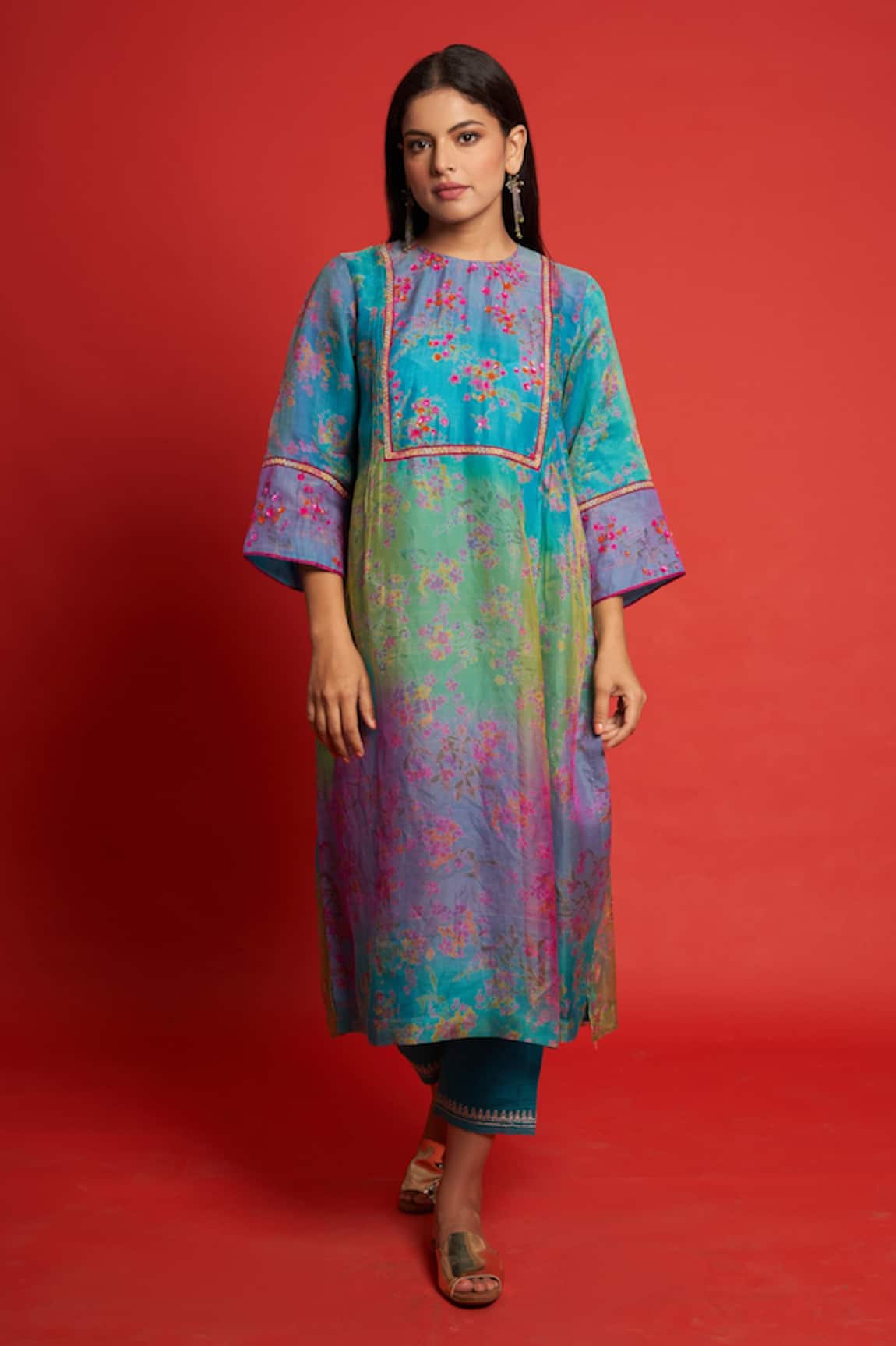 Priti Prashant Periwinkle Floral Print Kurta & Pant Set 