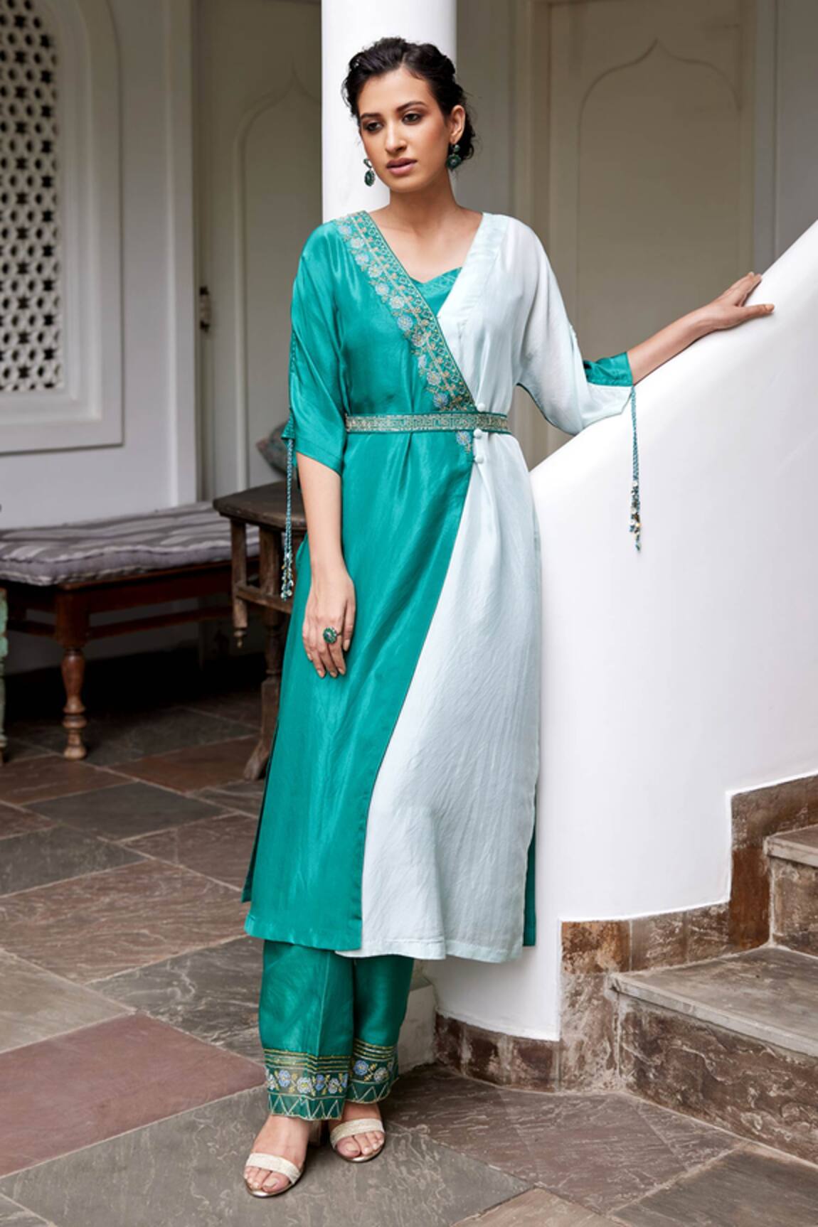 Label Nimbus Silk Kaftan With Belt & Pant 