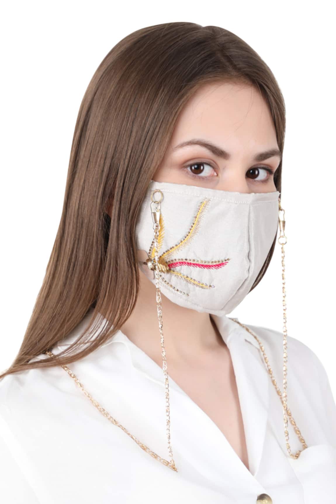 Puneet Gupta Embroidered Face Mask with Chain Single Pc