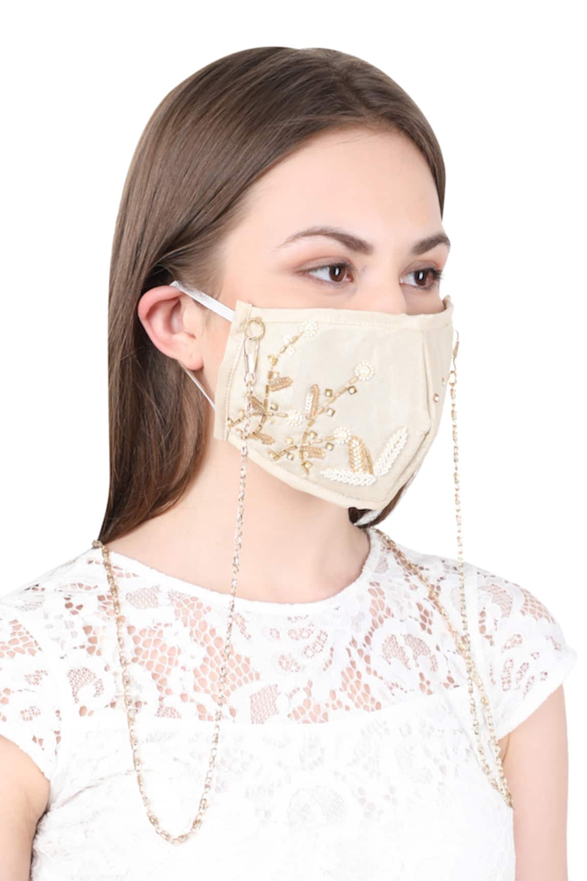 Puneet Gupta Embroidered Face Mask with Chain Single Pc