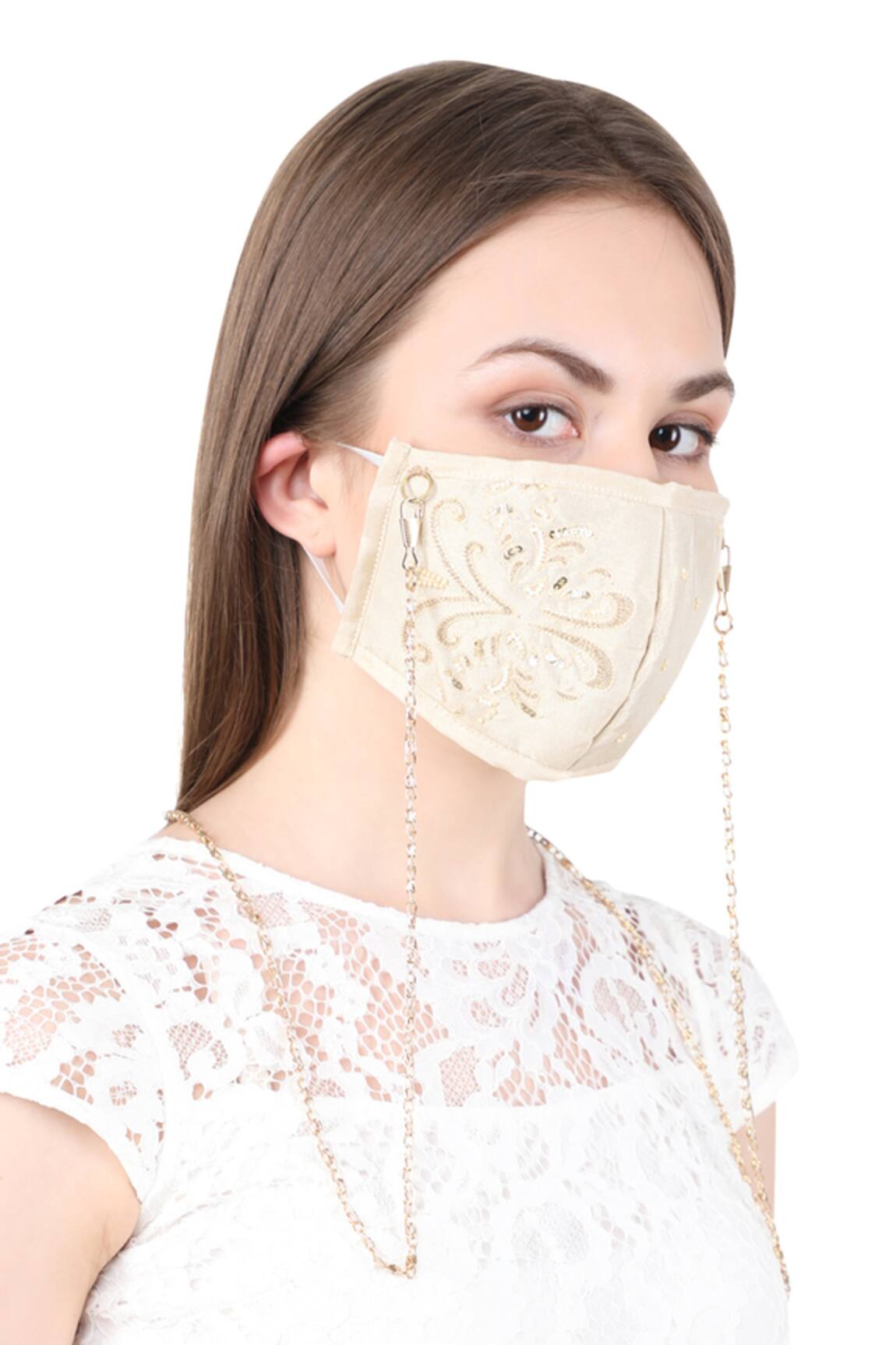 Puneet Gupta Embroidered Face Mask with Chain Single Pc