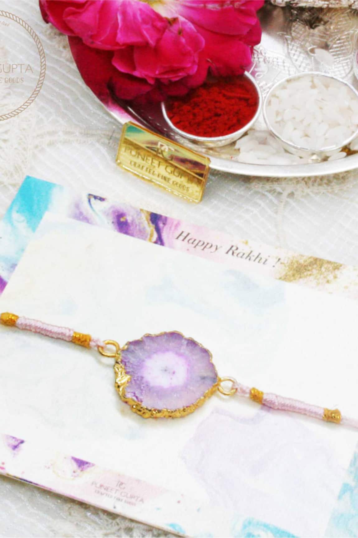 Puneet Gupta Gold Agate Stone Rakhi 