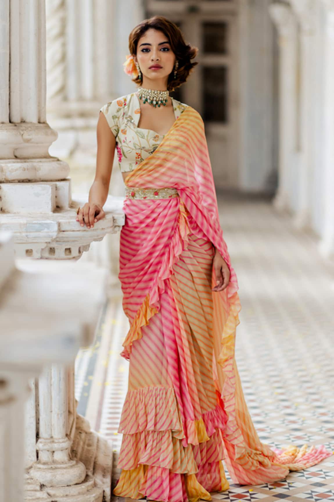 Paulmi and Harsh Pre-Stitched Ruffle Saree with Blouse