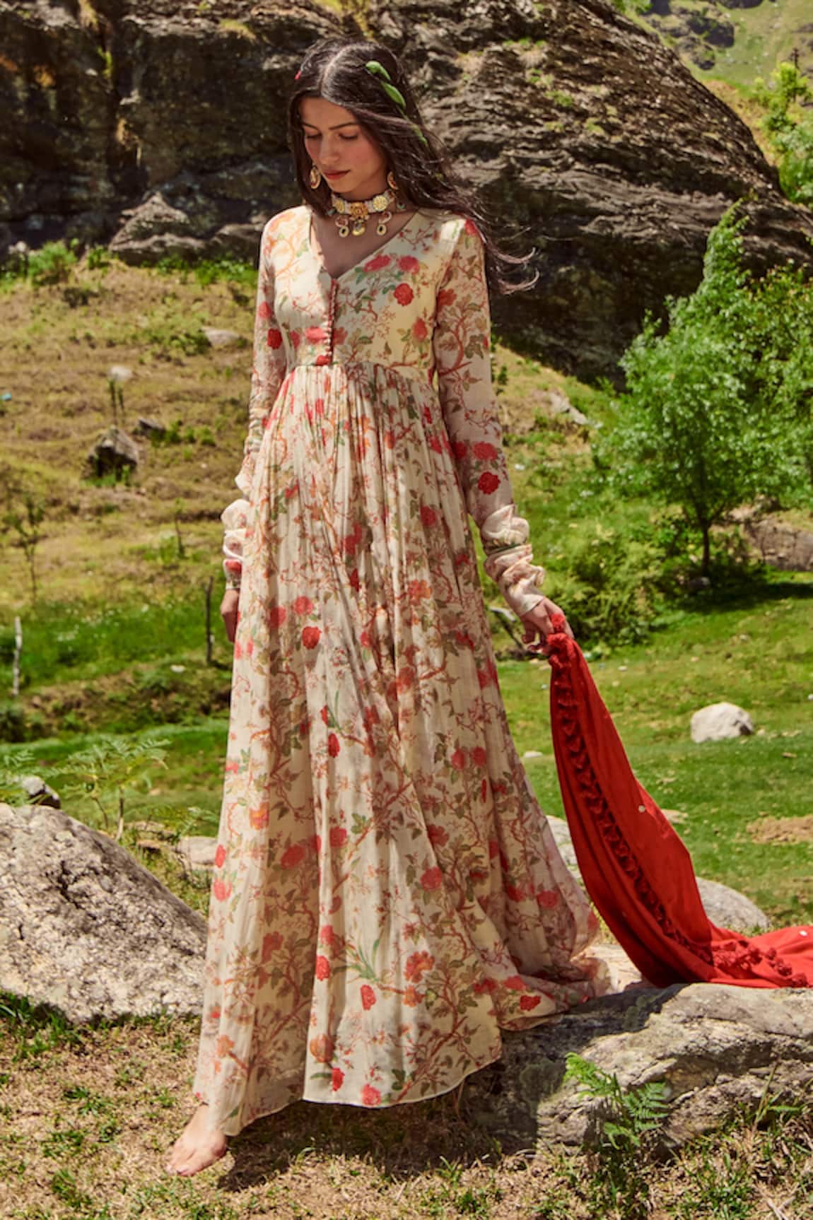 Paulmi And Harsh Floral Print Anarkali With Dupatta 