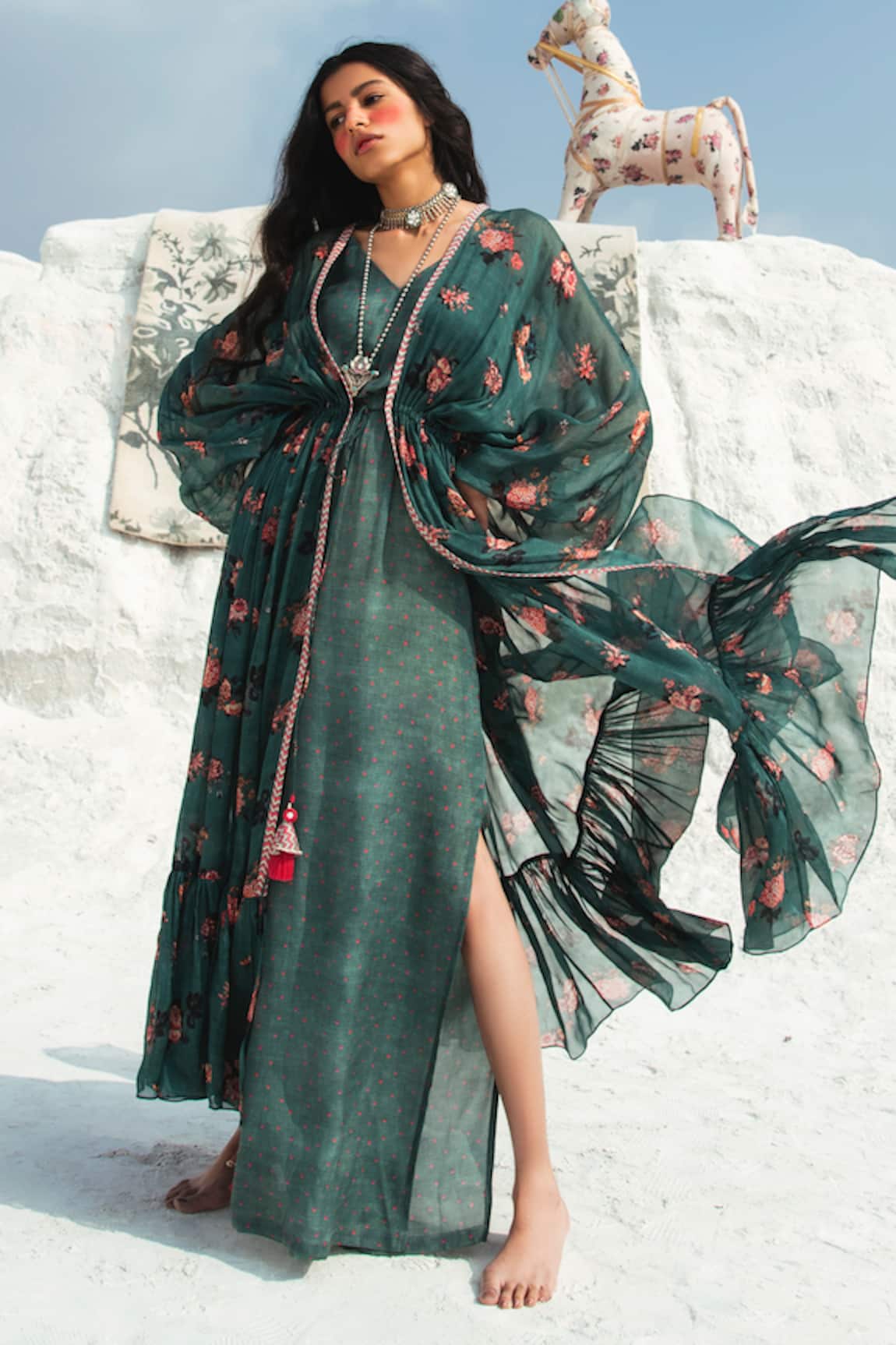 Paulmi and Harsh Printed Maxi Dress with Jacket