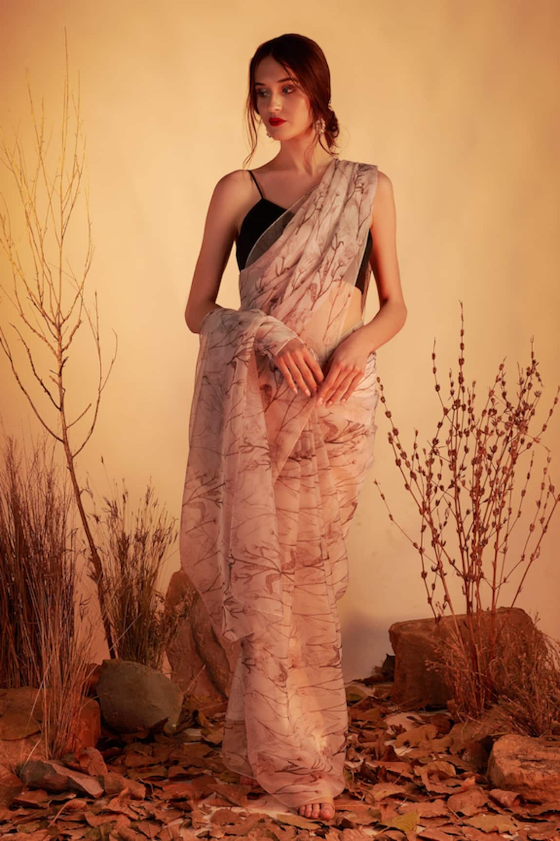 House Of Hiya Organza Floral Print Saree 