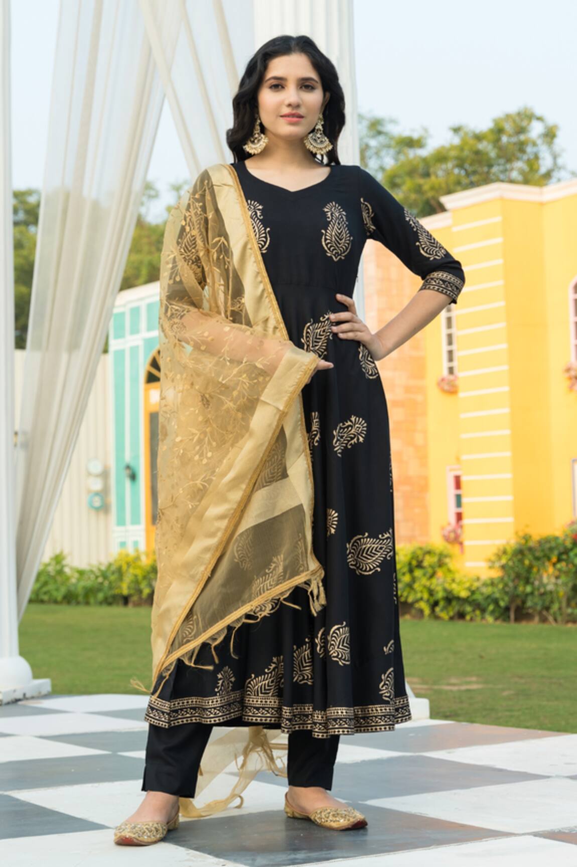 Pheeta Hand Block Print Anarkali Set