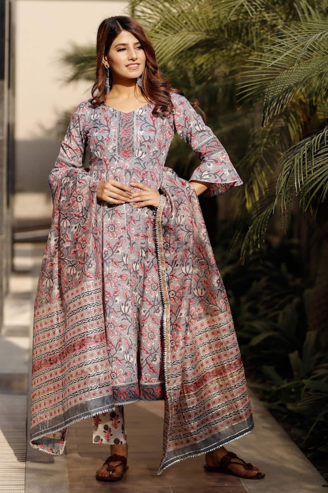 Pheeta Anarkali Set With Chanderi Dupatta