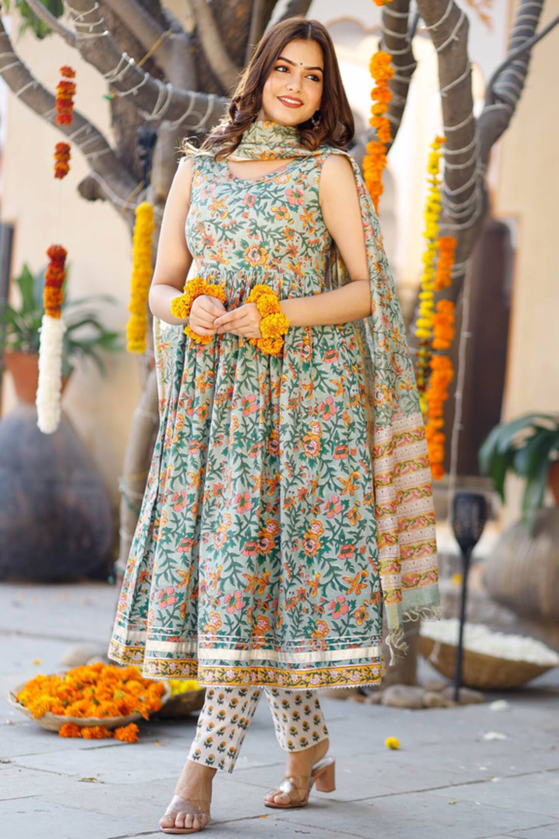 Pheeta Floral Block Print Anarkali Set