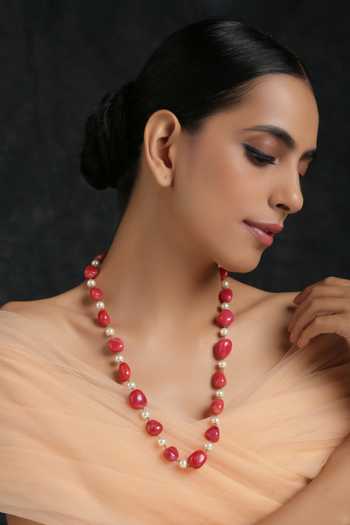 Paisley Pop Gold Plated Long Necklace with Pearls 