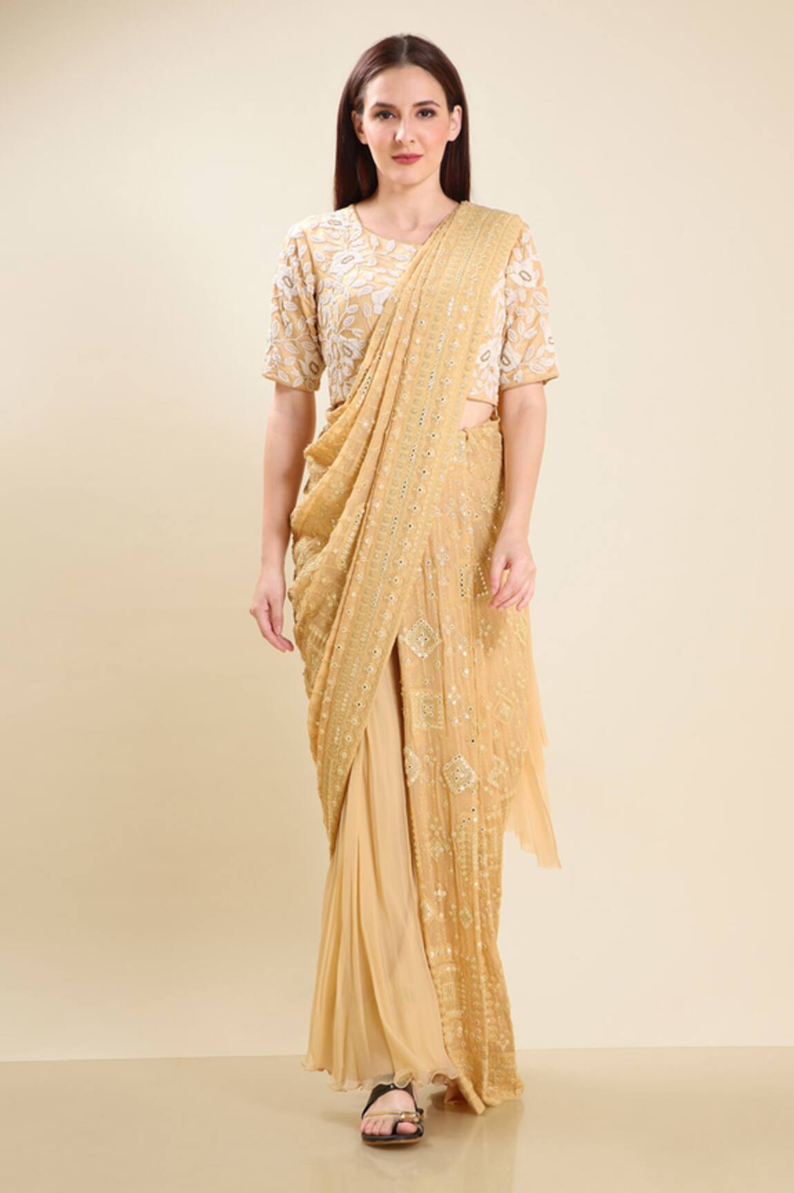 Preeti Jhawar Pre-Draped Sharara Saree with Blouse