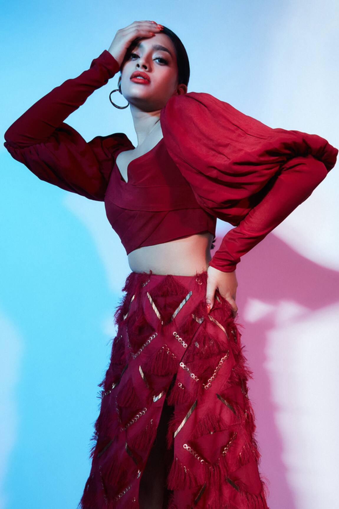 Nirmooha Bishop Sleeve Crop Top