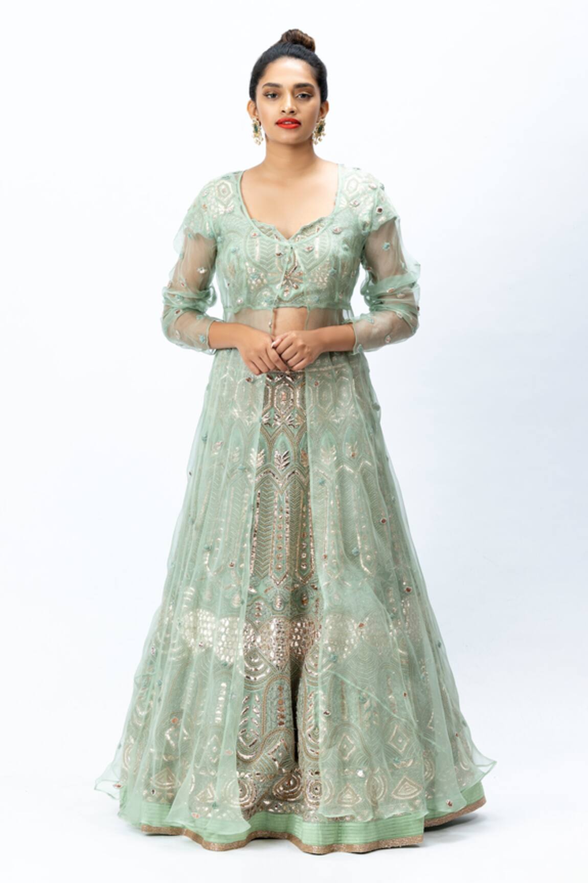 Nirmooha Organza Hand Embroidered Lehenga Set 