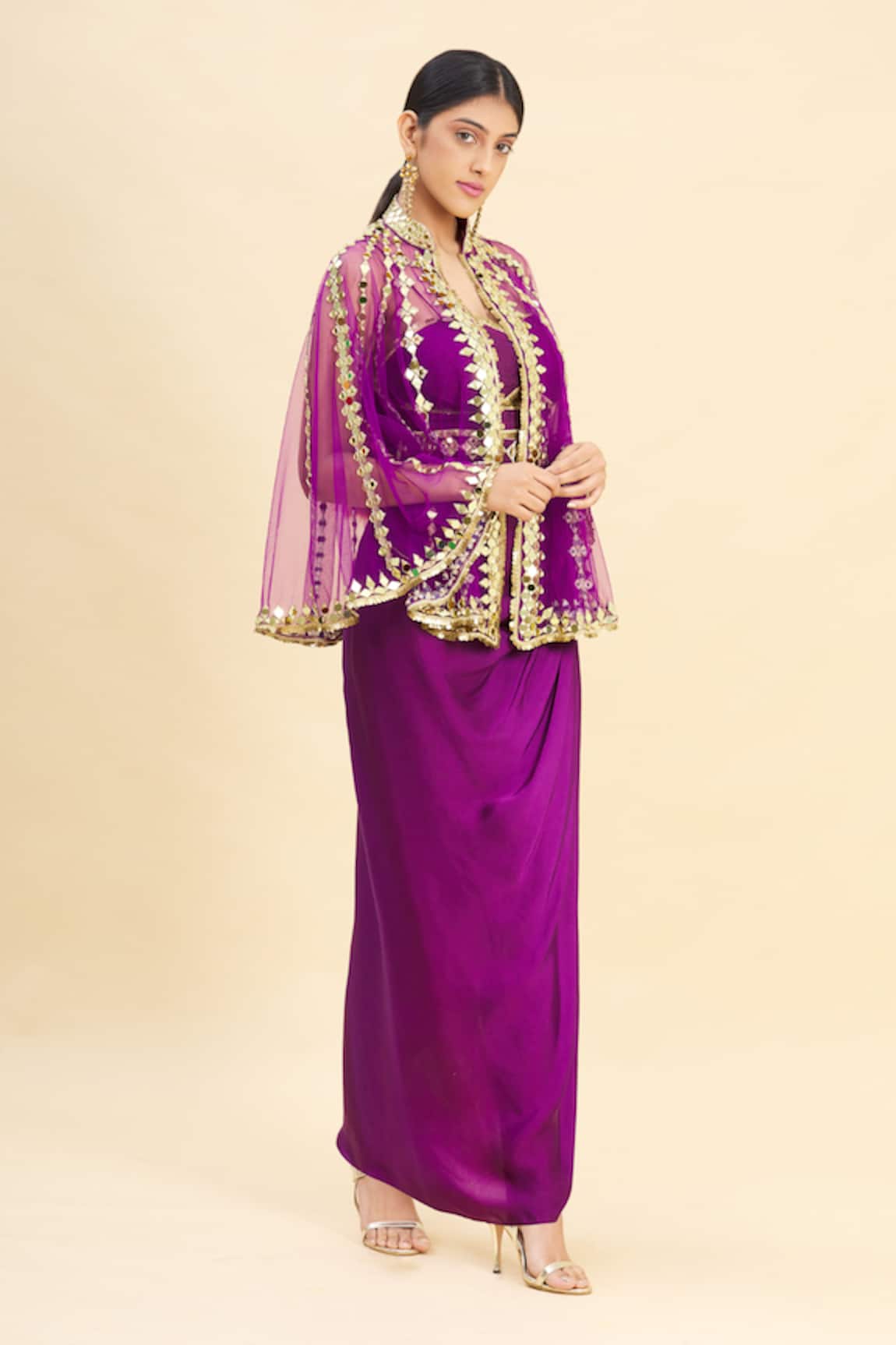 Preeti S Kapoor Embroidered Cape & Draped Skirt Set