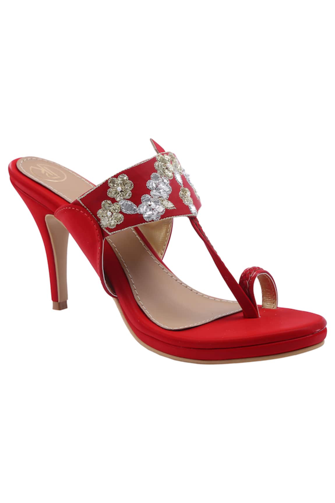 Preet Kaur Embroidered Red Kolhapuri Heels 
