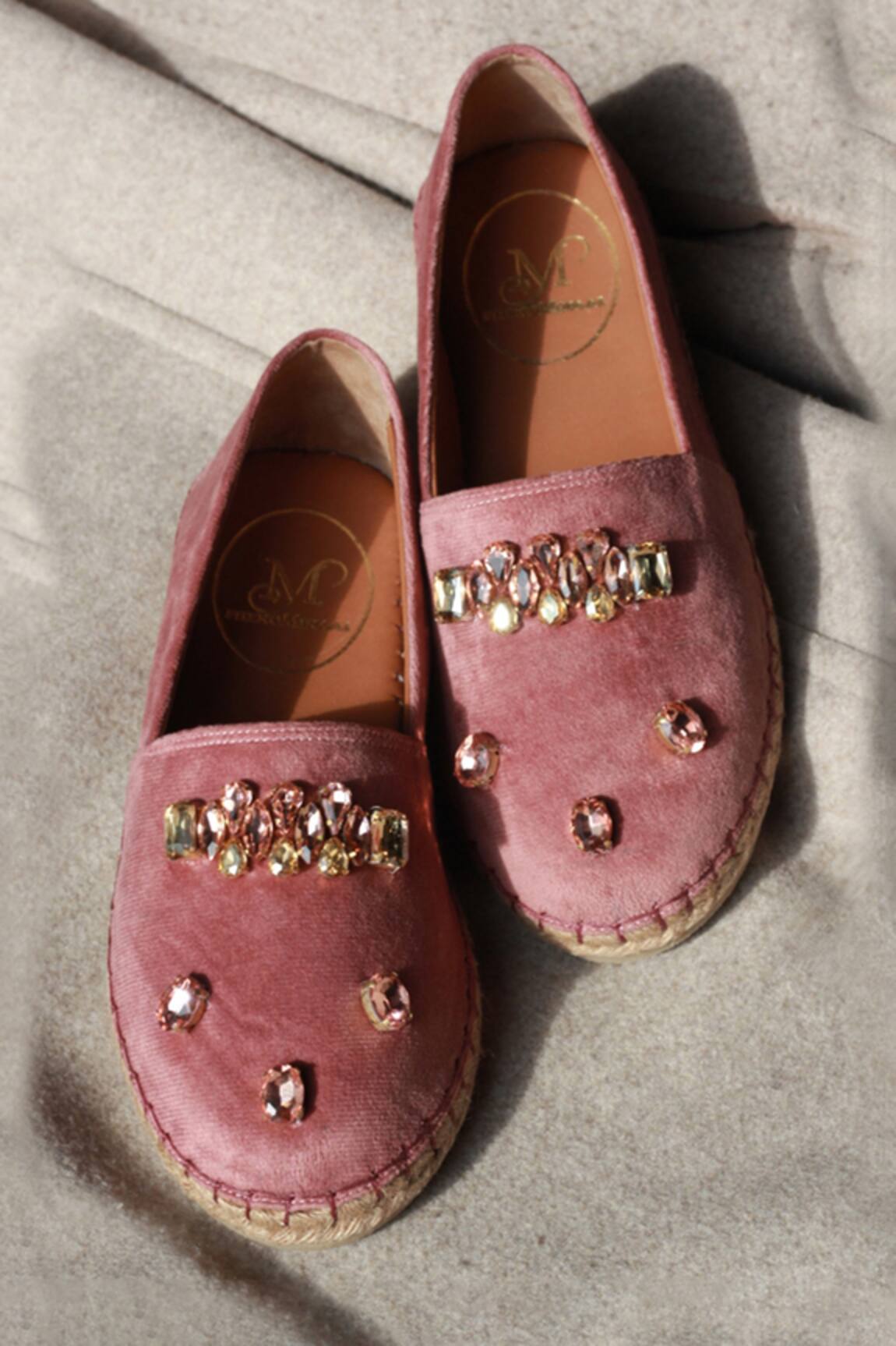 PHENOMINAAL Embroidered Pink Velvet Espadrilles 