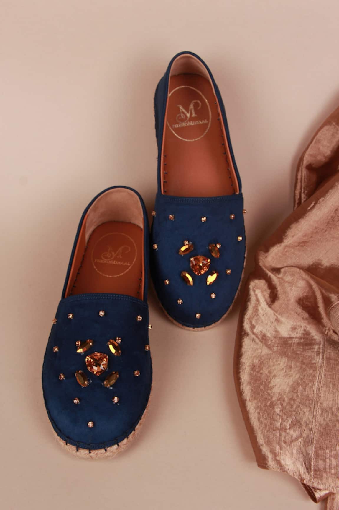 PHENOMINAAL Embroidered Navy Blue Espadrilles 