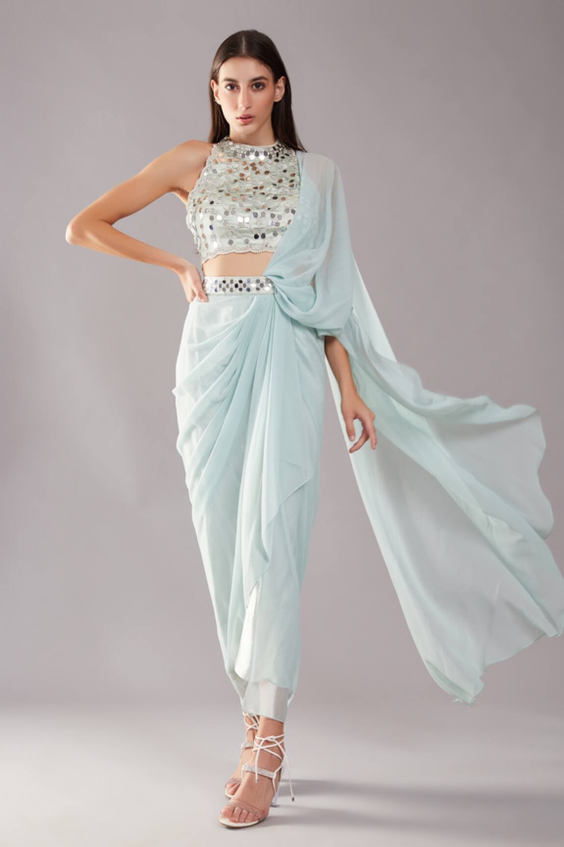 Preeti S Kapoor Draped Saree With Sleeveless Blouse
