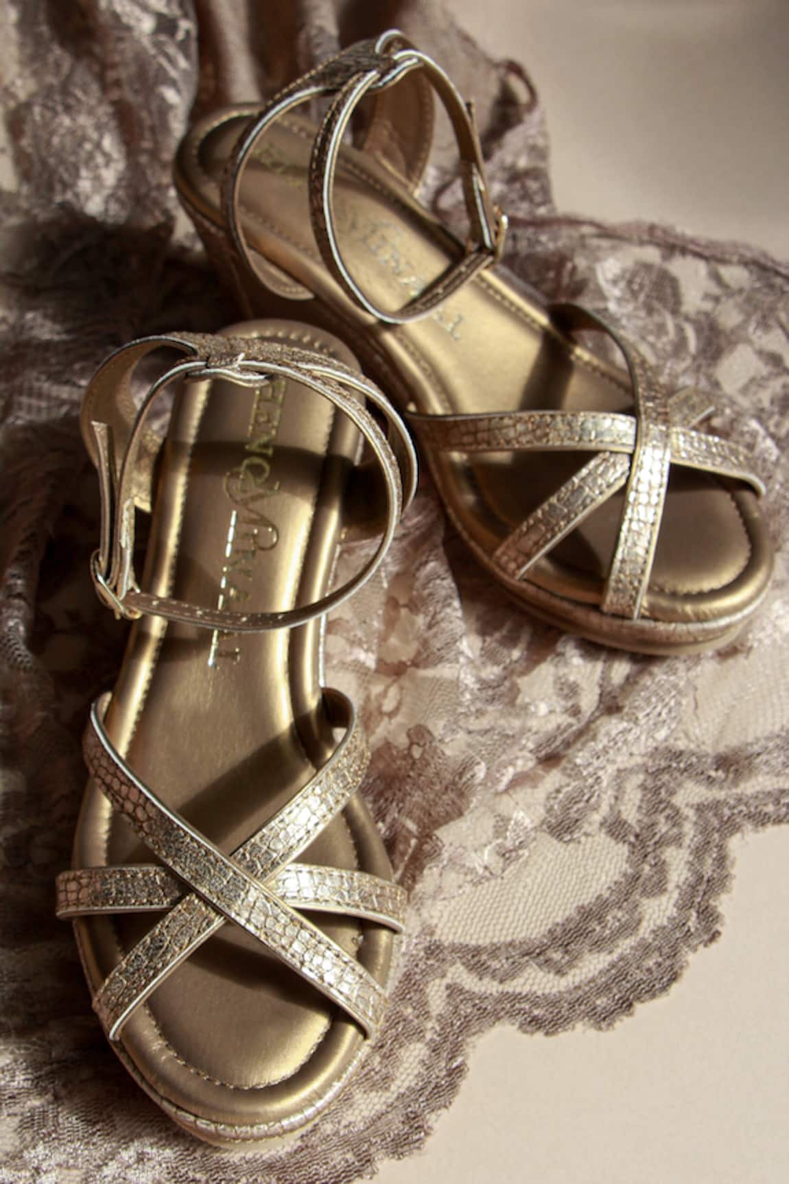 PHENOMINAAL Gold Double Cushioned Wedge Heels 