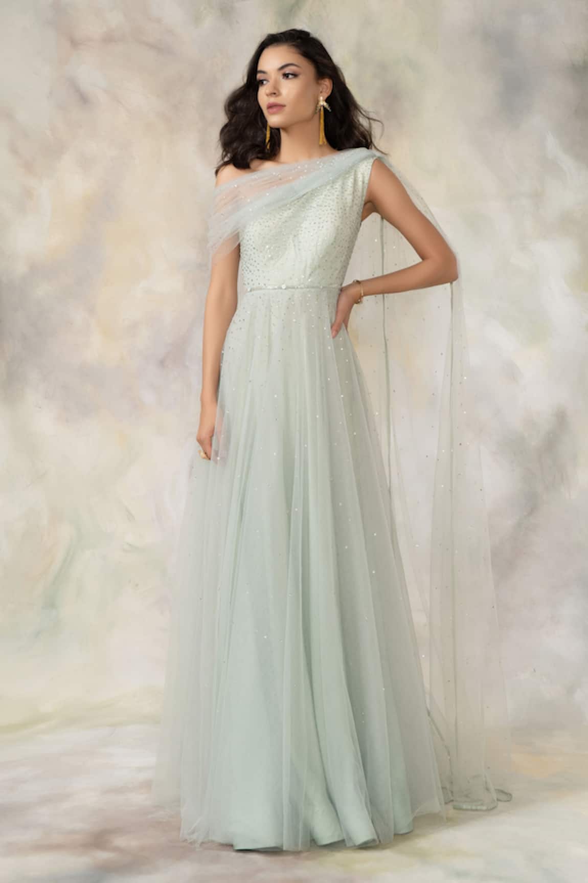 Pooja Peshoria Embellished One Shoulder Draped Gown