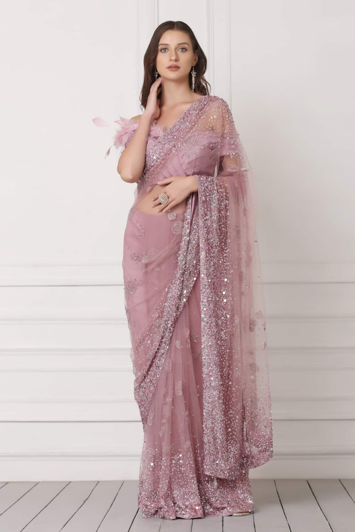 Pooja Peshoria Sequin Embellished Saree With Blouse