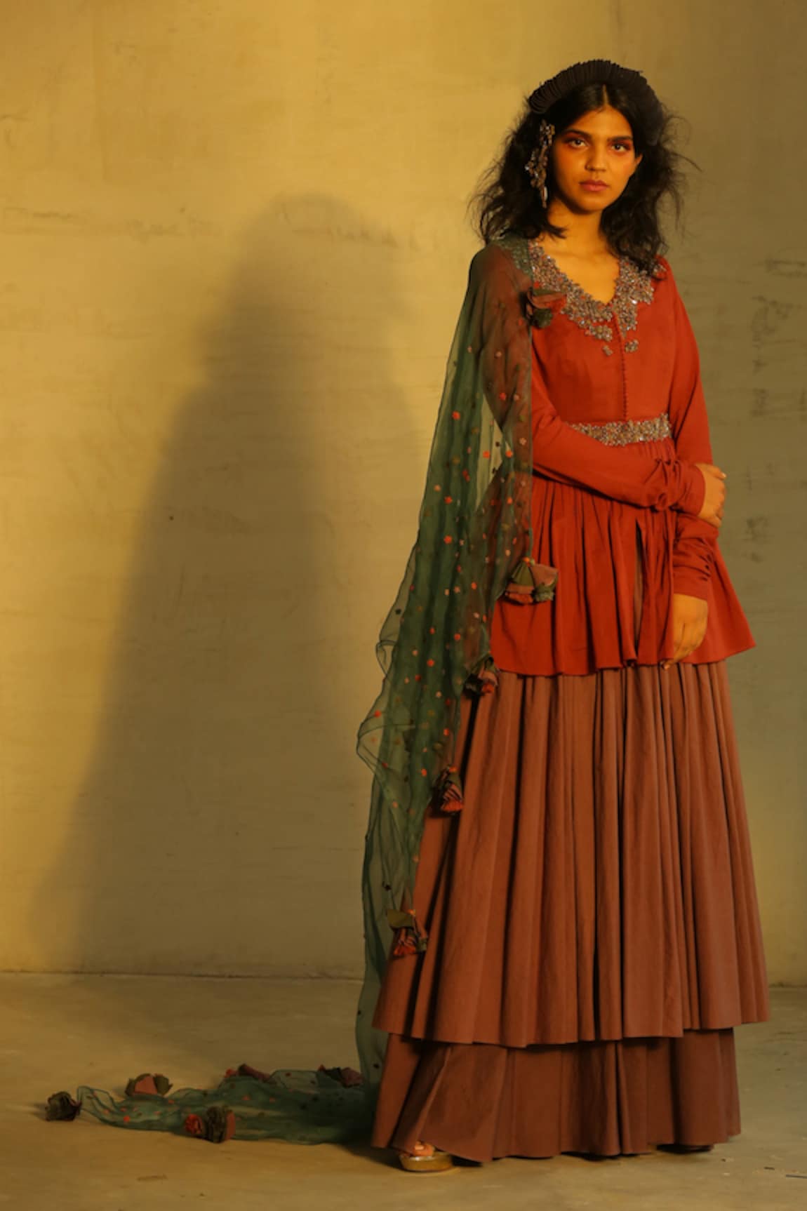 Parul and Preyanka Embroidered Silk Organza Anarkali with Jacket