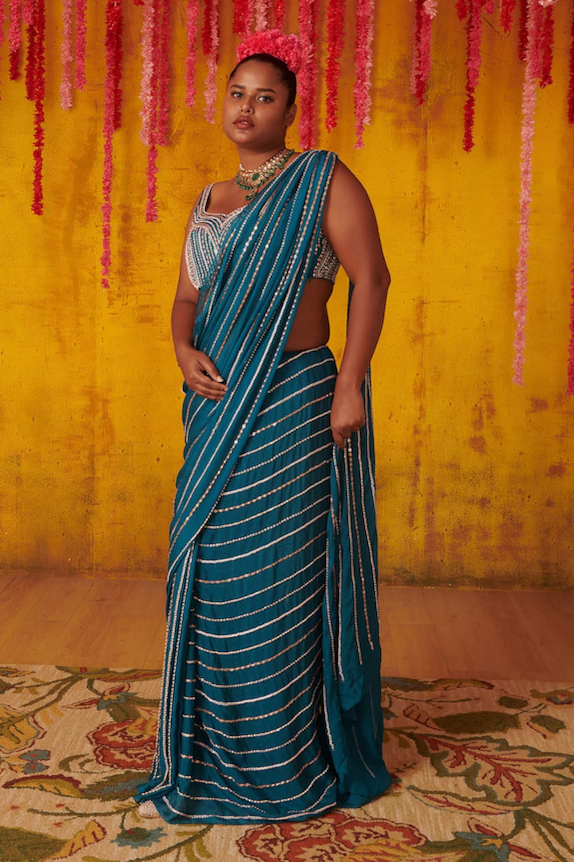 Masumi Mewawalla Pre-Draped Saree Embroidered Blouse Set  