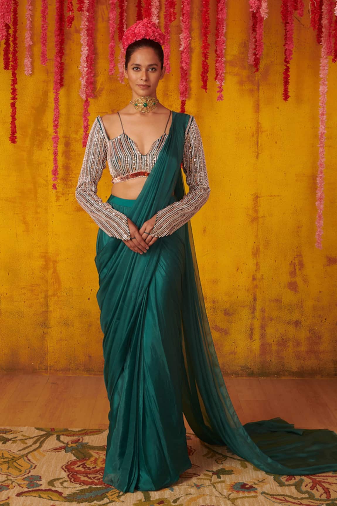 Masumi Mewawalla Pre-Draped Saree Embroidered Blouse Set  
