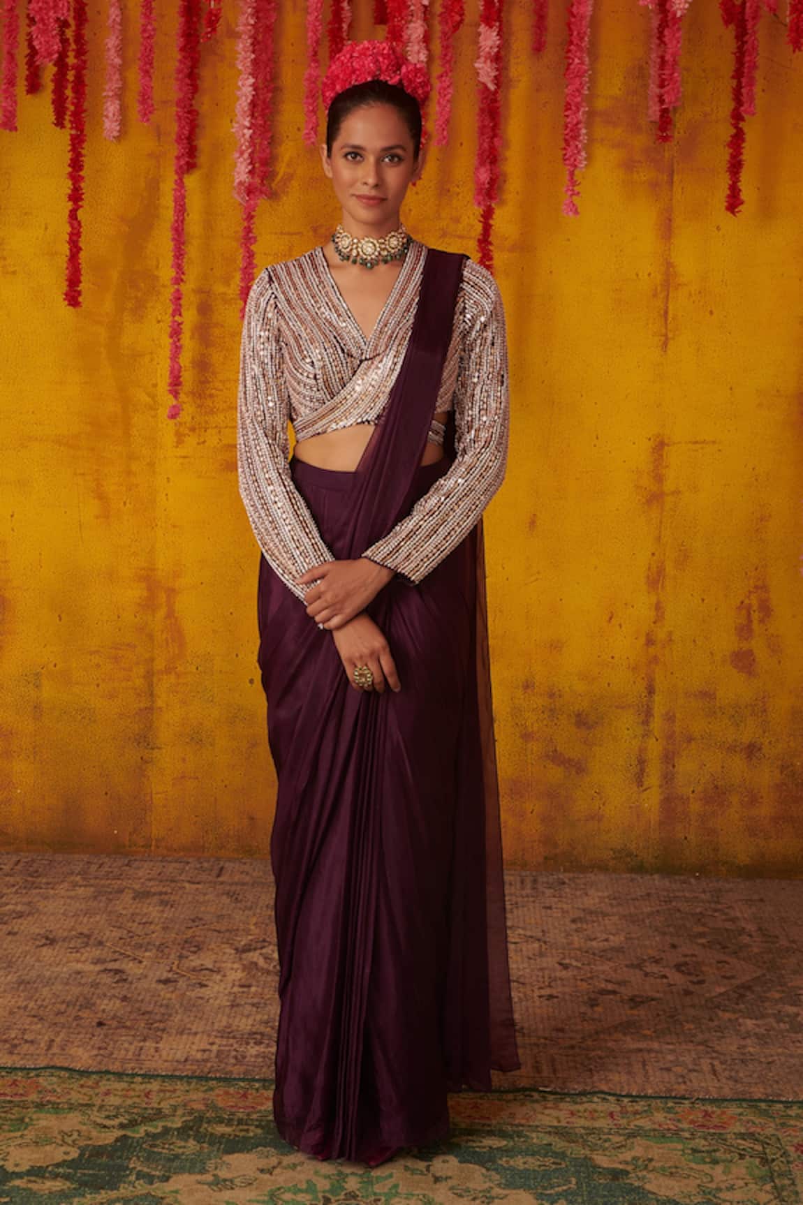 Masumi Mewawalla Pre-Draped Saree Embroidered Blouse Set  