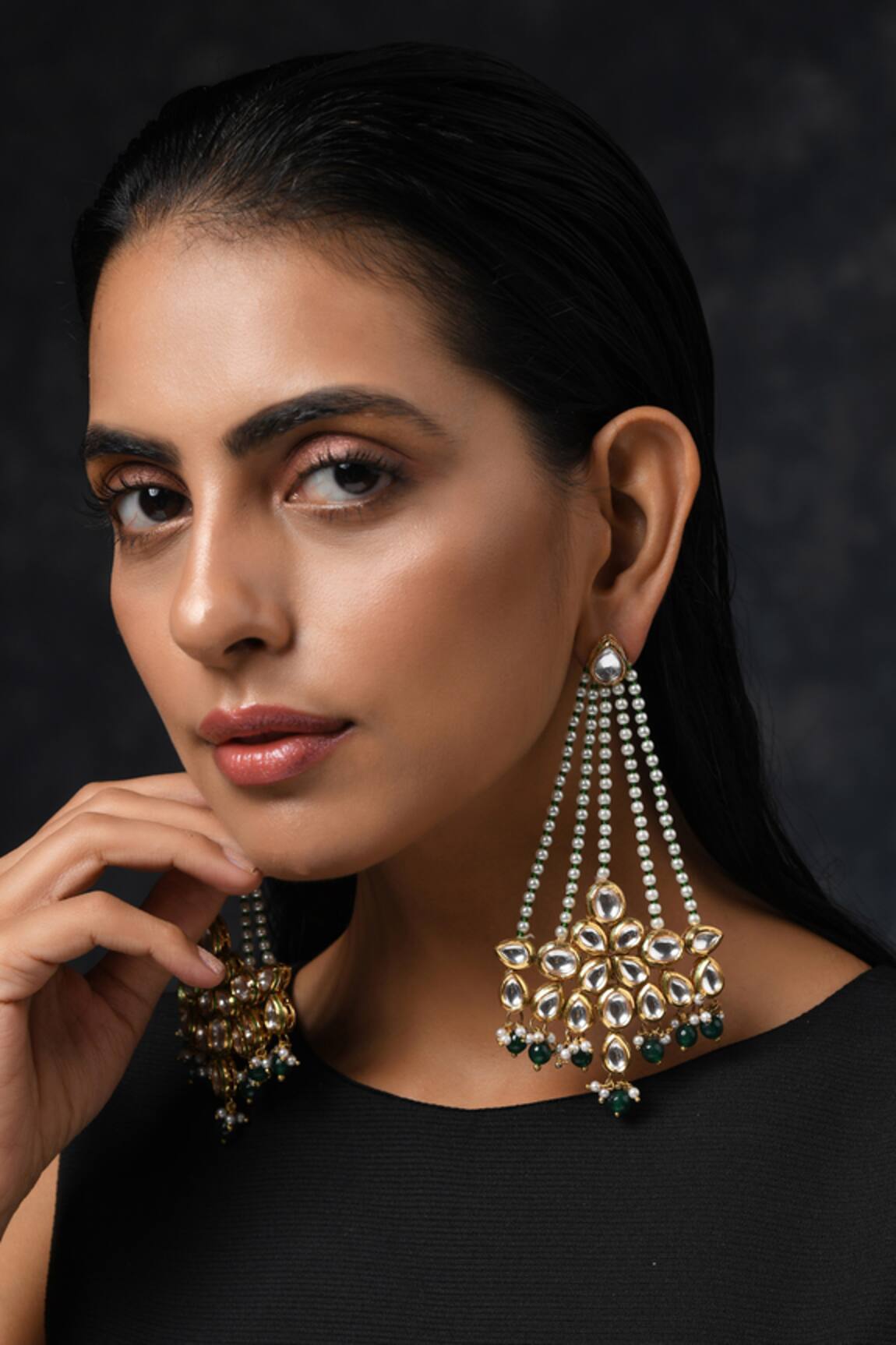 Paisley Pop Kundan Long Earrings 