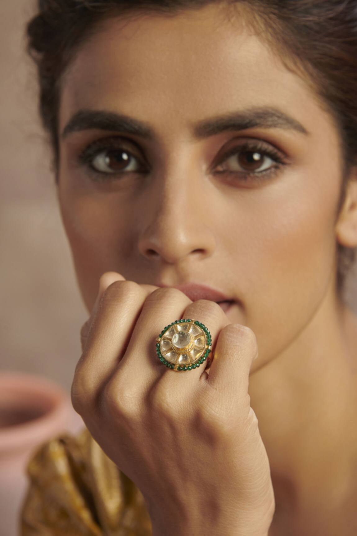 Paisley Pop Gold Plated Kundan Ring 