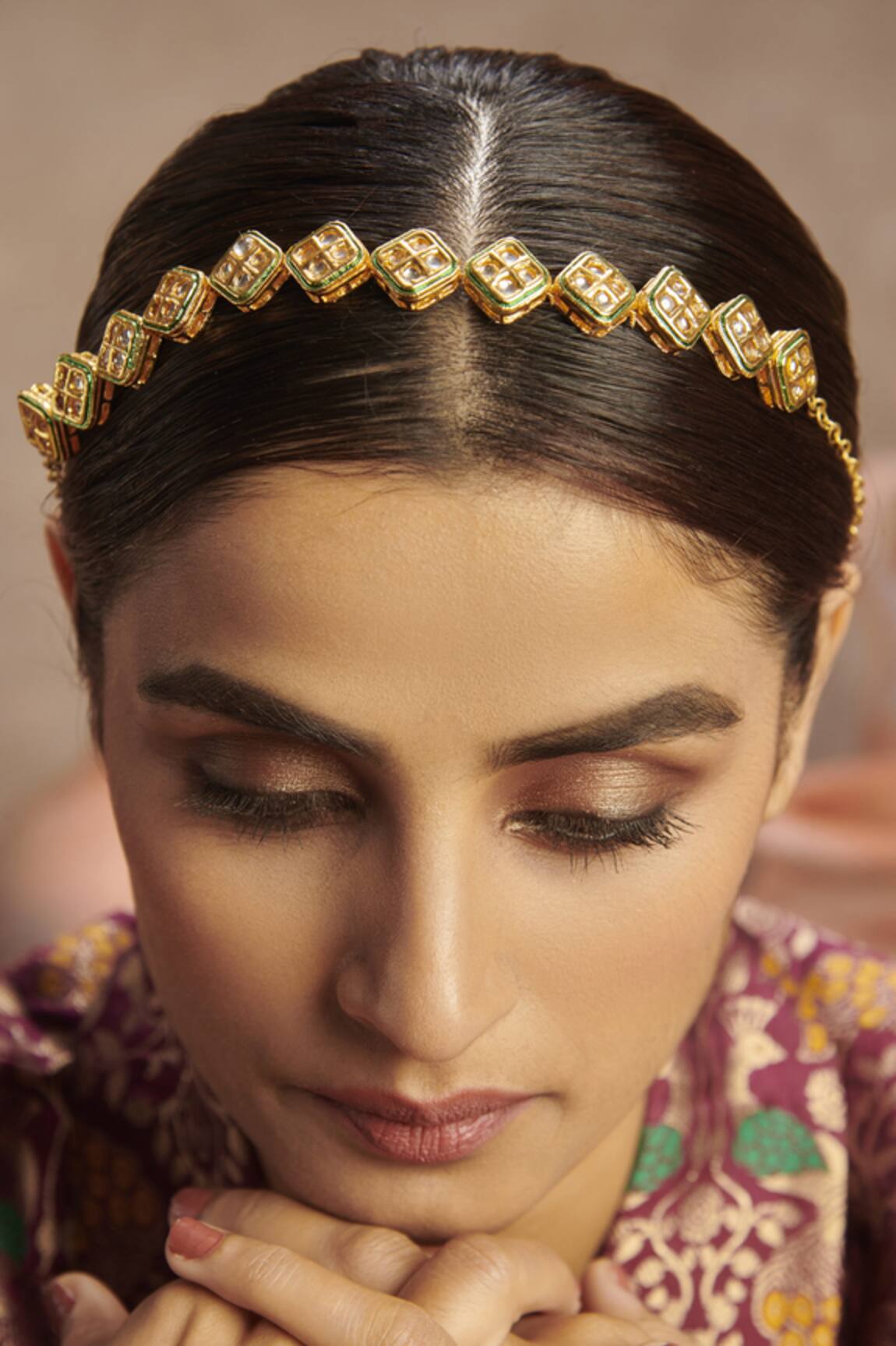 Paisley Pop Gold Kundan Embellished Mathapatti 