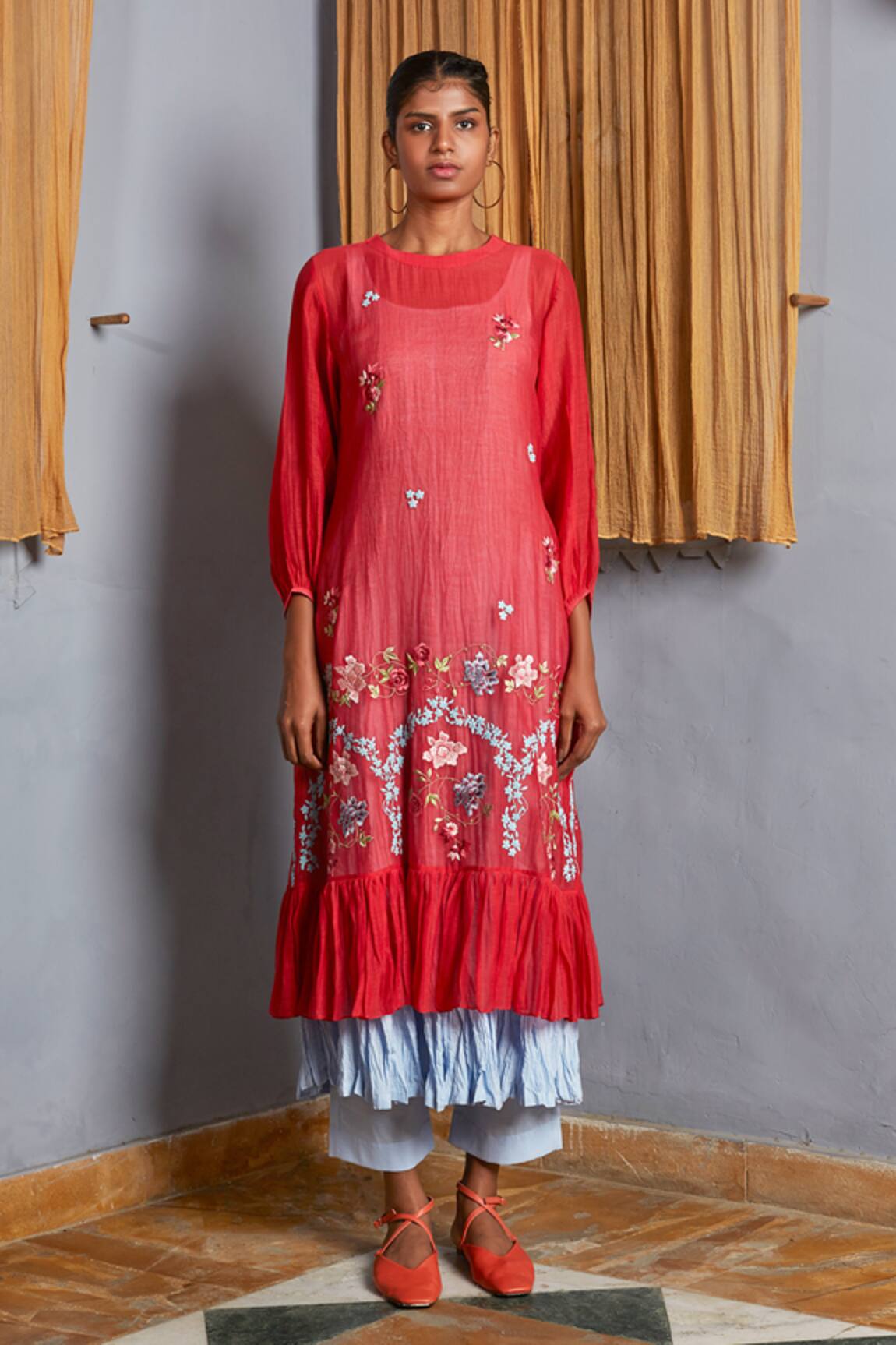 Prama By Pratima Pandey Silk Chanderi Embroidered Kurta & Palazzo Set